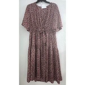 Superfoxx Tiered Midi‎ Dress Womens L Ditsy Floral Tie Casual Brunch Cottage